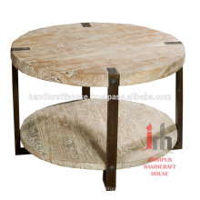 Table basse industrielle en bois antique de 2 étages